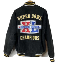 G-III Pittsburgh Steelers Jacket Mens Black Suede NFL Super Bowl Embroidered