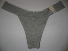 Flirtitude Women's Thong Panties Size Large Gray Cotton  Waistband Lace