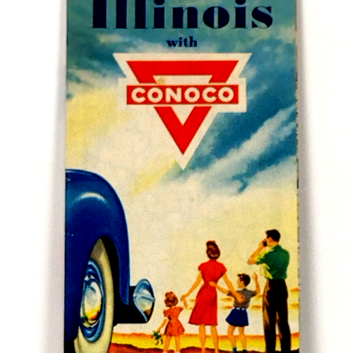 Circa 1950 Illinois Travel Road Map Conoco Dealer Hottest Brand Going - Imagen 2 de 5