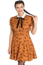 Hell Bunny Kleid Vixey Braun Vintage Dress Retro Stil Fuchs Print Skaterkleid