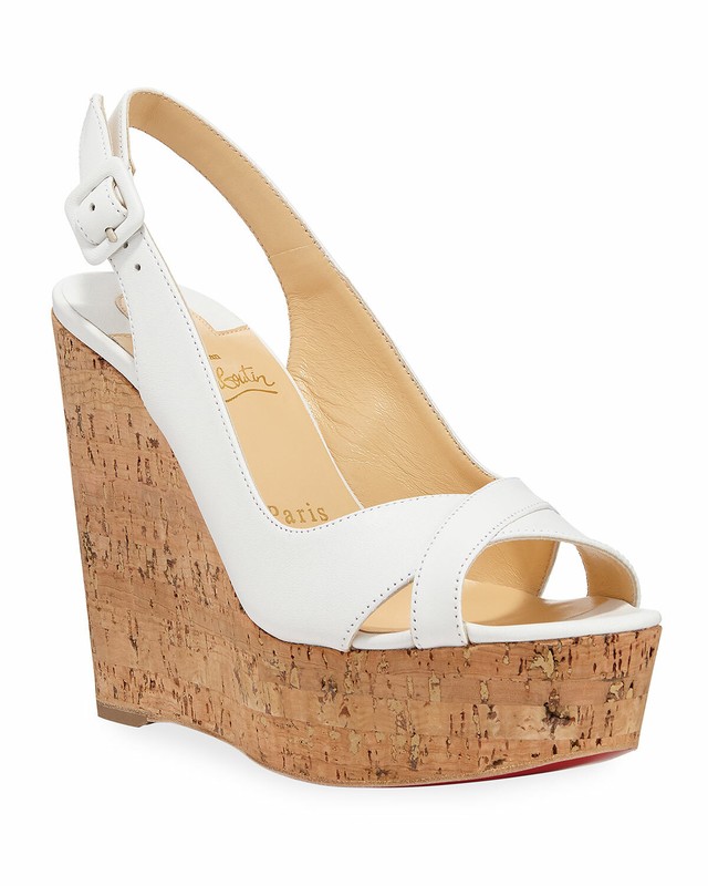 100% AUTH NEW WOMEN LOUBOUTIN REINE LIEGE WHITE LEATHER 120 WEDGE SANDALS US 10