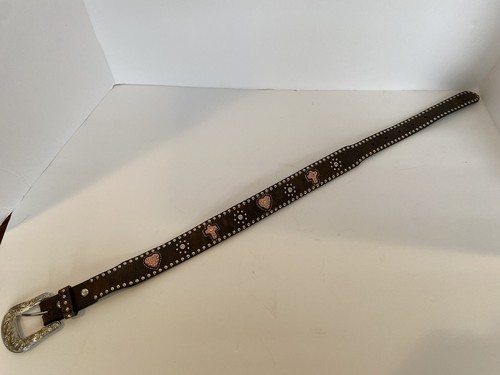Girl's Nocona Western Belt Studded Rhinestone Hearts Cross Studs Pink 20 - Picture 4 of 7