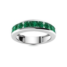 Sterling Silver 925 Emerald Channel-Set Round 3.00mm Half Eternity Band Ring