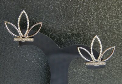 Pave Diamond Flower Earrings Pair 925 Sterling Silver Diamond Birthday Jewelry.