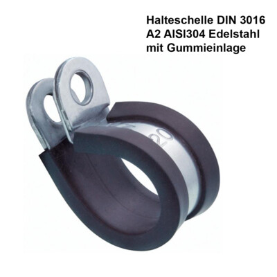 Halteschelle V2A Edelstahl mit Gummieinlage DIN3016 Rohrschelle Leitungsschelle