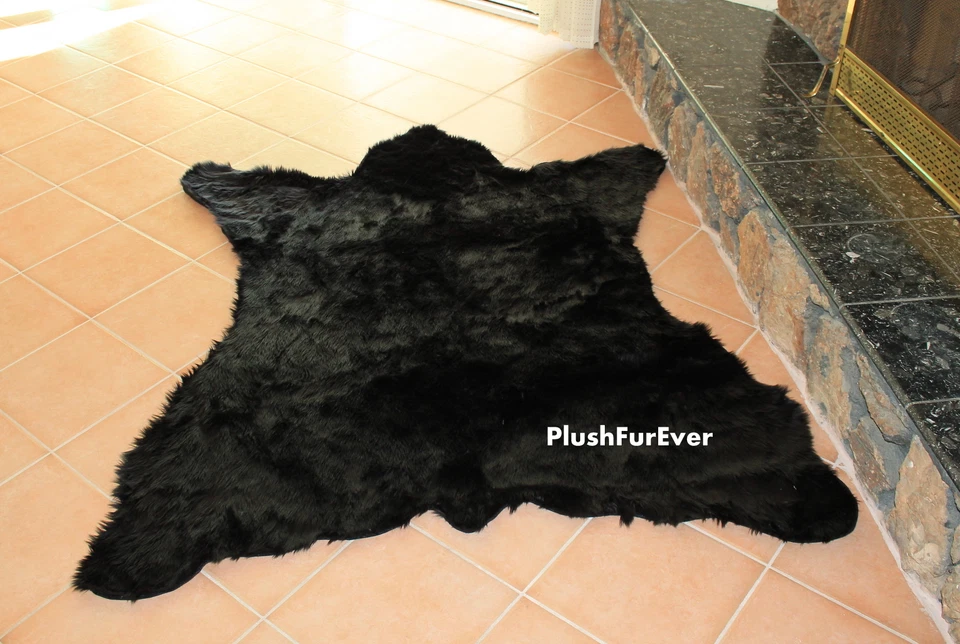 Black Bearskin Rug 5'x 6' Hand Made USA Fur 5*6 - Image 3 of 3