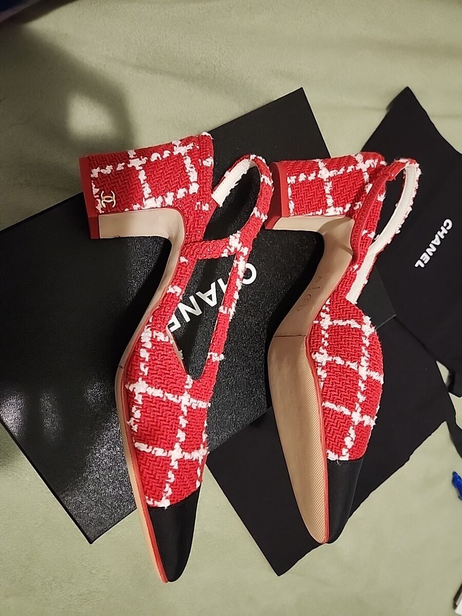 Chanel Red Tweed Slingbacks Size 42 With Box | eBay Chanel Red Tweed Slingbacks Size 42 With Box | eBay