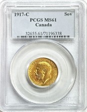 1917 C GOLD CANADA SOVEREIGN KING GEORGE V COIN PCGS MINT STATE 61