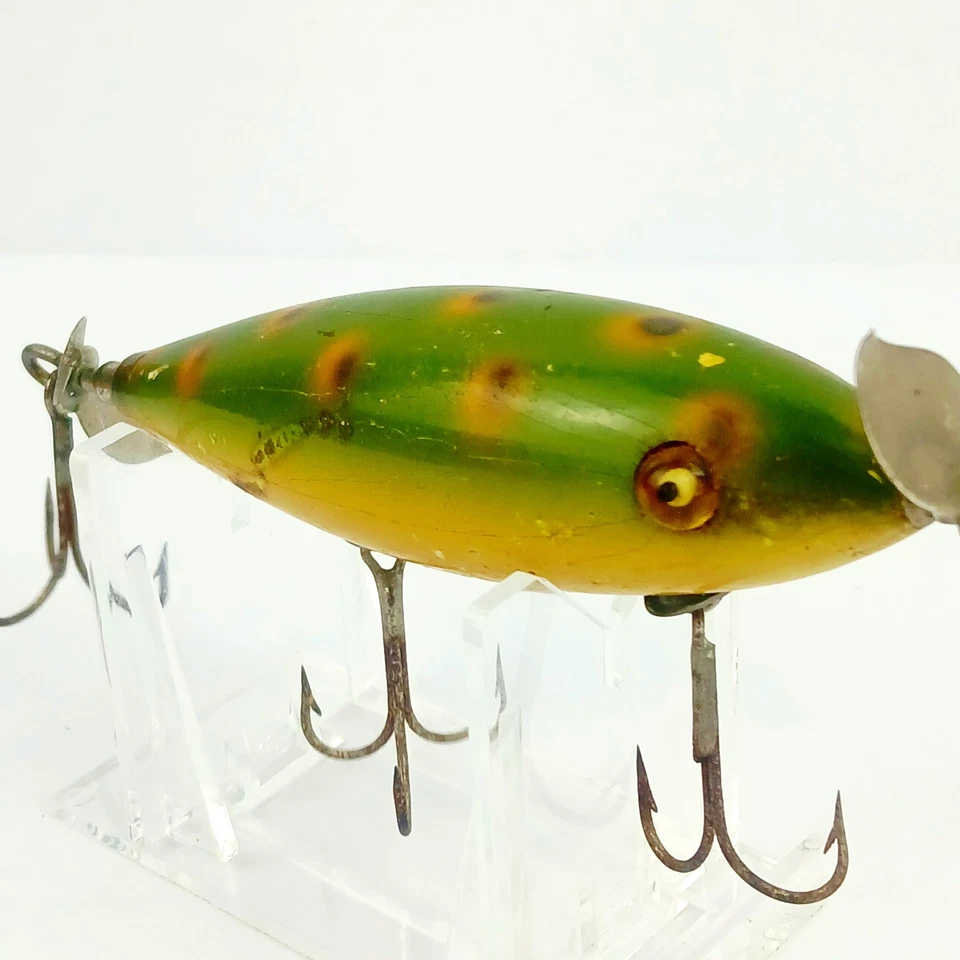 Vtg SURF ORENO South Bend Frog Pattern Mod. 963F 3.75' Wood Glass Eyes Nice - Image 2 of 4