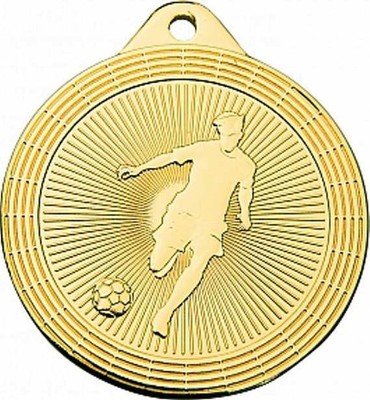 100 Fußball Medaillen Ø 50mm Farbe go- si- bronze mit Band #627 (Freizeit Sport)