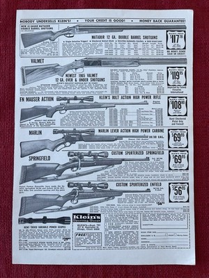 Vintage 1965 Print Ad Klein s Sporting Goods Matador Valmet Mauser Advertisement