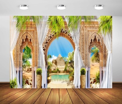 7x5ft Fabric Beautiful Egypt Fresco Backdrop Desert Pyramid Sphinx Arabic Sty...