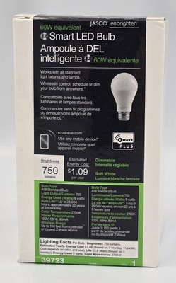 Jasco Enbrighten Smart LED Dimmable A-19 Bulb 750 Lumens Z-Wave 60W Equivalent