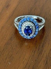 Womens Blue Sapphire Halo 925 Sterling Silver Ring Lab Created Gemstone