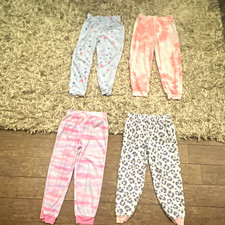 Cuddl Duds Girls L Fleece Pajama Pants 4pc Lot Multicolor Mixed Prints Pull-On