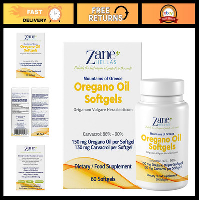 High-Potency Oregano Oil Softgels 130mg Carvacrol - 60 Count, Greek Essential Oi