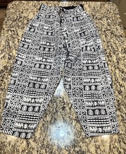 VINTAGE Wind Blown Duck Black White Tribal Elephant Harem Pants Sz S