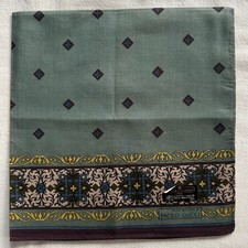 VTG Geometric Border Baroque Handkerchief Dark Green Cotton Pocket Square 18" M