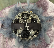 Stunning Large Steampunk Wedding Bouquet Black Silver Grey Goth Feathers  (BQ5)