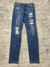 American Eagle Jeans Womens 4 Blue Hi Rise Jegging Denim Destroyed