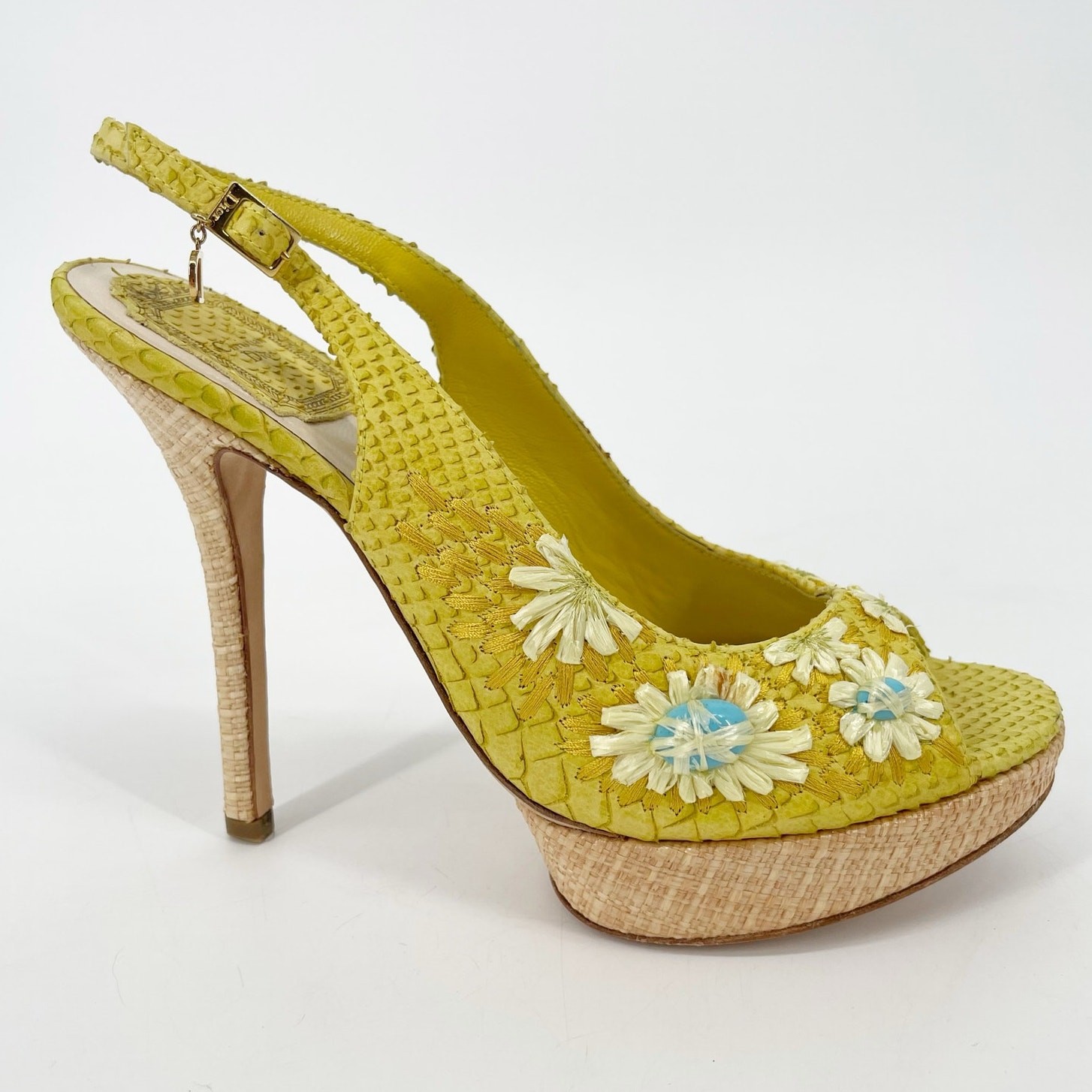 Dior Yellow Python Snakeskin Raffia Embroidered S… - image 2