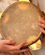 Vintage Tambourines Cosmic Hand Percussion 8 inch Wooden Musical Instrument