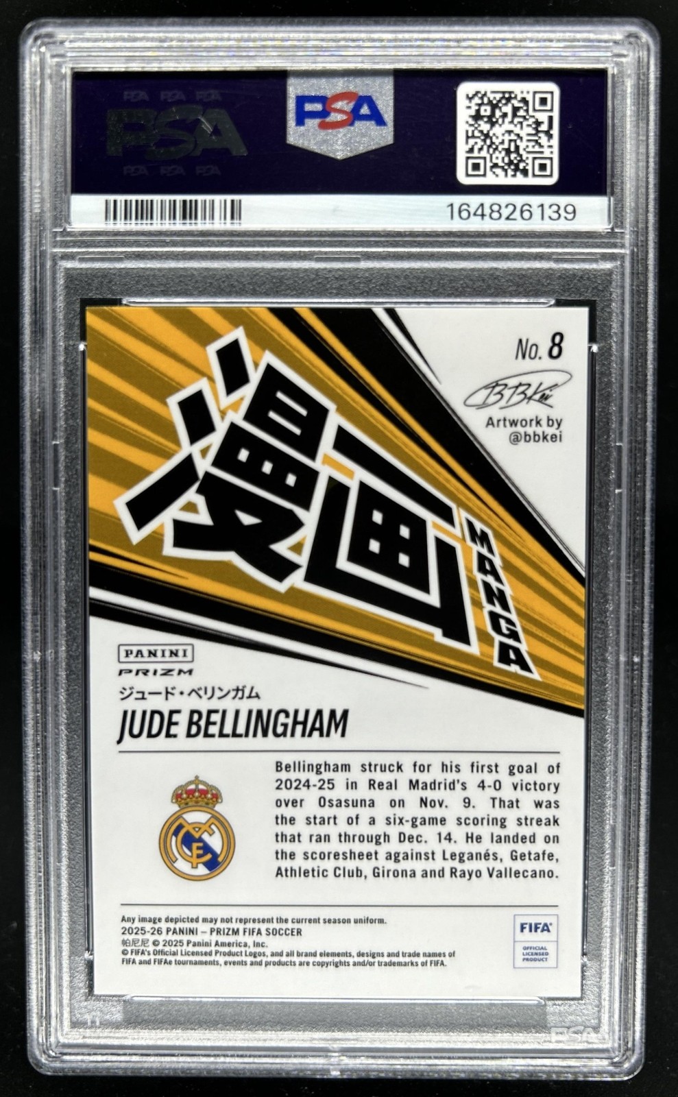 2025-26 Panini Prizm FIFA Jude Bellingham Manga SSP #8 Real Madrid PSA 10 view 2