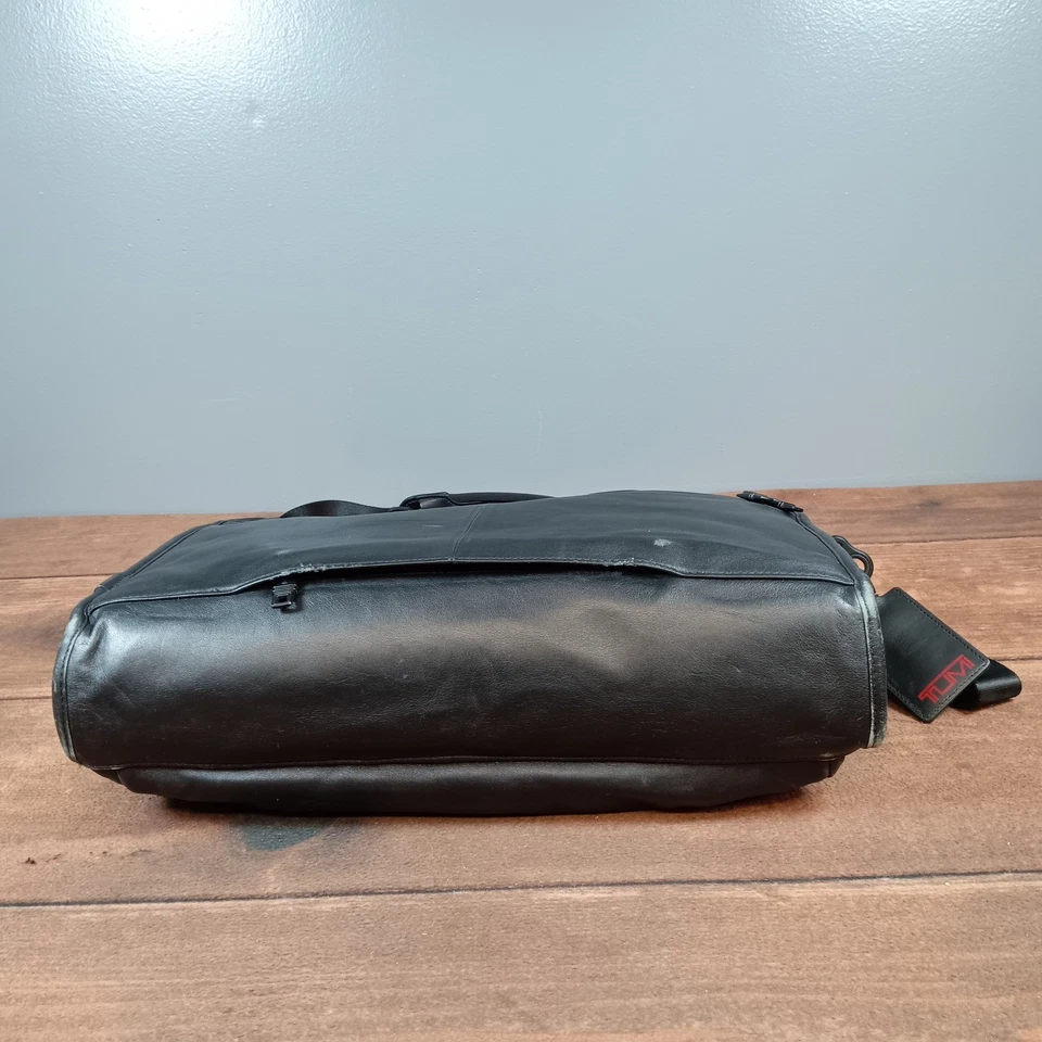 Tumi Black Leather Briefcase Laptop Bag Messenger Shoulder Strap Monogram BJL - Image 4 of 4