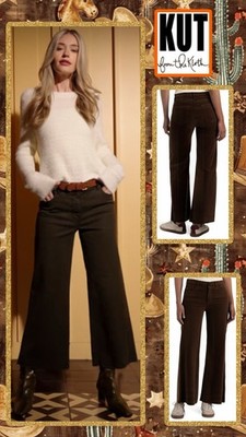 NWT! Kut From The Kloth Meg High Rise Fab Ab Wide Leg RawHem Pant Brunette Sz 4
