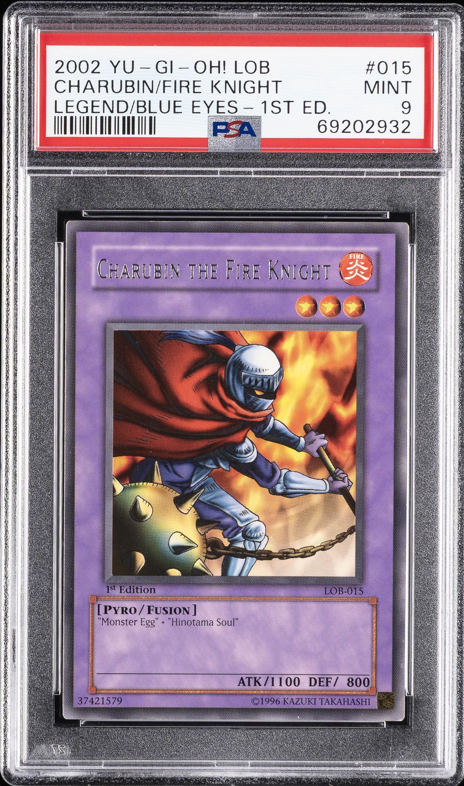 YU-GI-OH! LOB-LEGEND OF BLUE EYES WHITE DRAGON CHARUBIN THE FIRE KNIGHT PSA 9