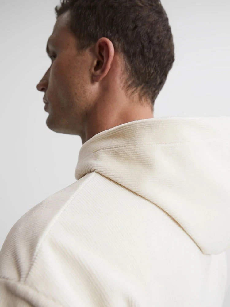 OFF WHITE Felpa con cappuccio nuova con etichette Reiss 'Luis' bianco sporco velluto cordino taglia media prezzo consigliato £ 110