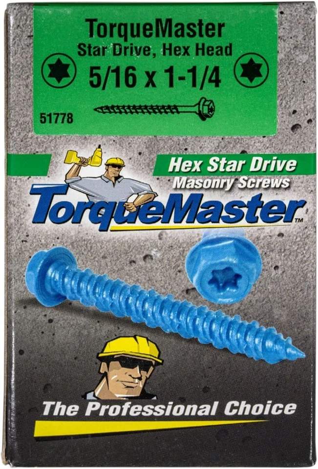 TorqueMaster Star Drive Hex Washer Head Masonry Screws, 50 Pieces with Driver Bi - Image 2 of 3