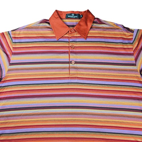 Bugatchi Oumo Polo Shirt Mens Medium Multicolored Egyptian Cotton Golf Casual
