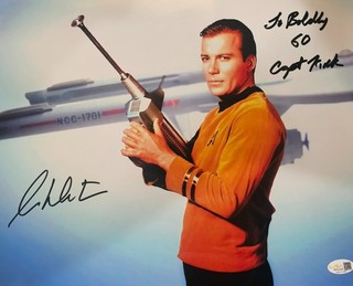 WILLIAM SHATNER Signed STAR TREK CAPT KIRK 11x14 Metallic INSCRIB Autograph JSA