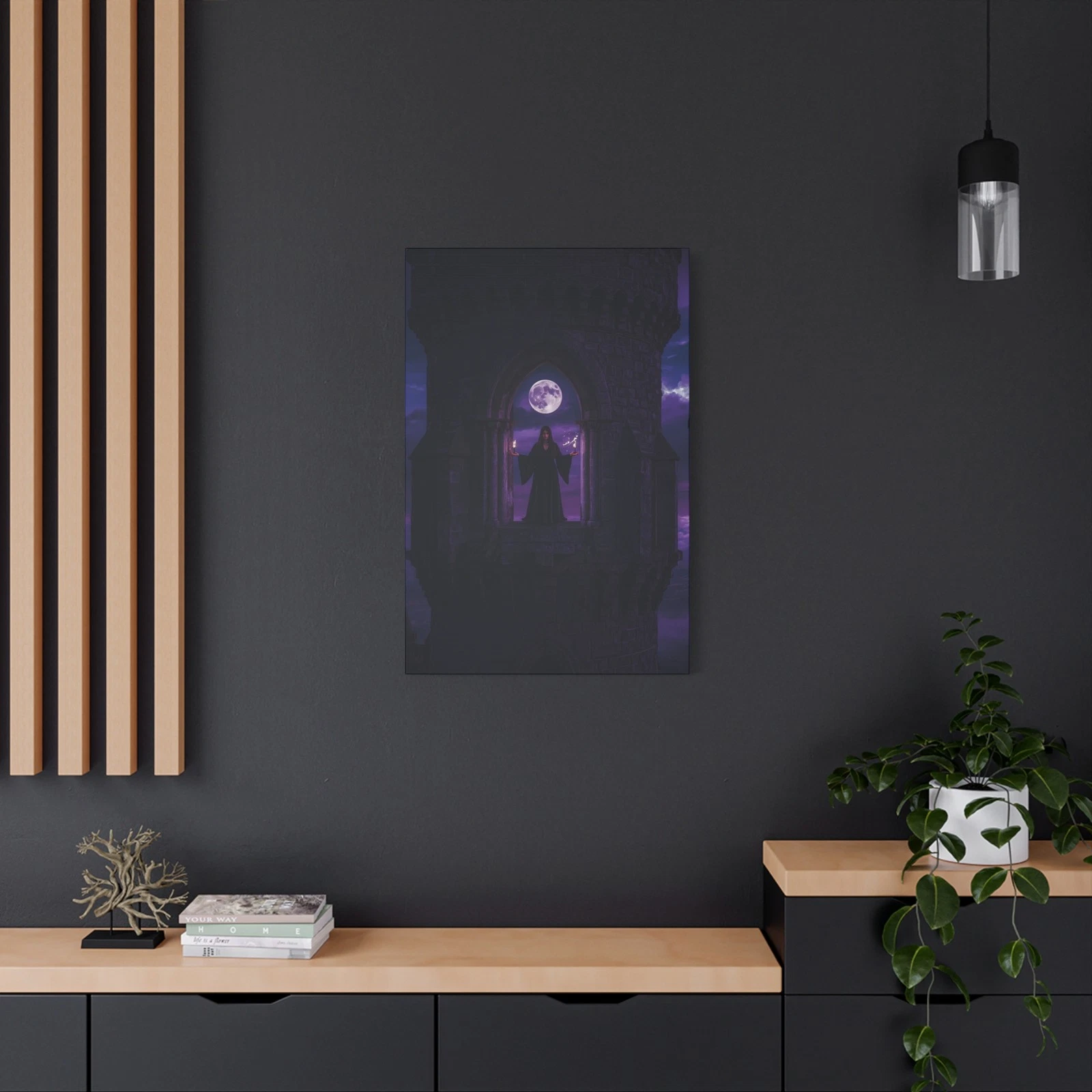 Gothic Sorceress Castle Tower Wall Art Dark Fantasy Moon Canvas Print