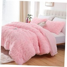 Fluffy Comforter Set, Faux Fur Comforter Set Size, Luxury Fuzzy Queen Pink