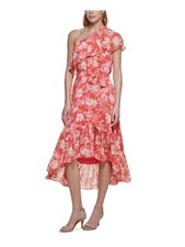 VINCE CAMUTO Womens Coral Tie Belt Lined Flutter Sleeve Midi Party Hi-Lo Dress 0