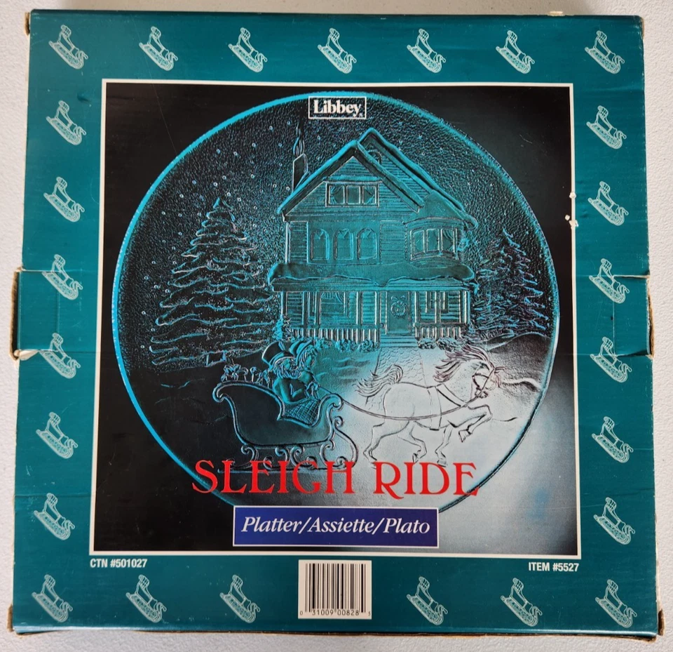 Christmas Sleigh Ride Platter Plate Libbey Glass Company 13" Decorative Box NEW - Image 2 of 3