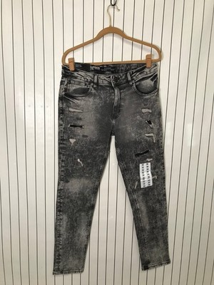 Krome Kai Skinny Men's Grey Denim Jeans Distressed Size 32x30