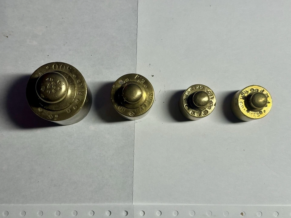 Ancienne boîte de 12 poids en laiton complète de 500g à 1g. - Photo 3/4