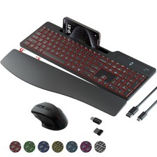 Wireless Keyboard Mouse Combo, Full Size Ergonomic Keyboard with Backlit, Wri...