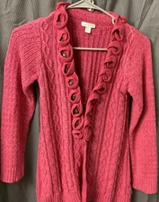 Pink Cable Knit Ruffle Open Front Sweater Sz XXXL 9yo