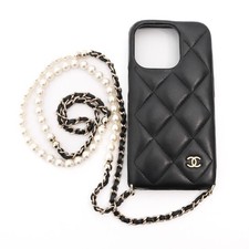 Chanel iPhone14Pro Case AP3556 Matelasse Pearl Lambskin color Black Gold unisex