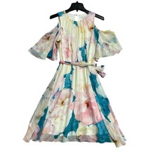 Calvin Klein Women's 8 Floral Cold Shoulder Midi Dress Floral B1148