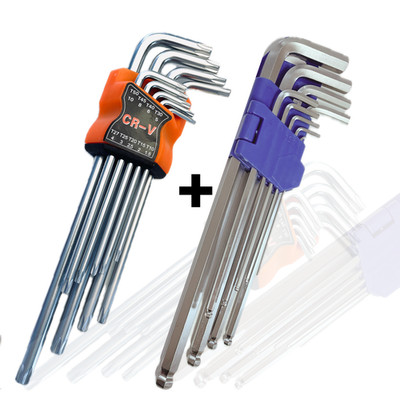SET Winkelschlüssel Set 9tlg für  Torx, lang CRV + CRV Sechskant  Satz Kugelkopf
