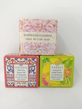 3 Greenwich Bay Trading Co. Soap Bars 1.9oz Each, Exfoliating Tahiti London 