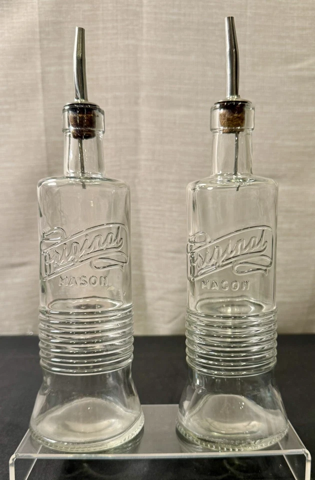 Mason Jar Original Oil Vinegar Cruet Bottles Set of 2 Olive Oil Cork Spout - Image 2 of 4