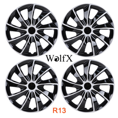 #ad Set of 4 13quot; Wheel Covers Universal R13 Full Rim Silver amp; Black Snap On Hub Caps $41.99