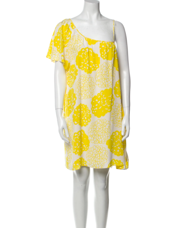 open lace back dress One Shoulder Yellow Evening Dress with Floral Lace