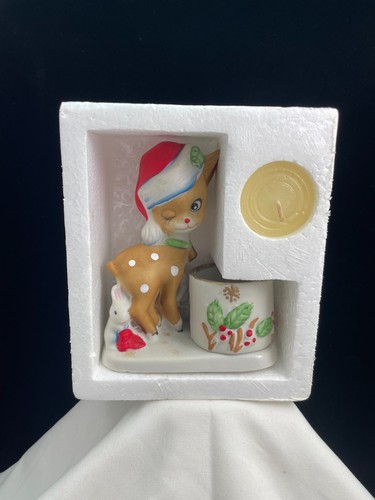 Vintage Jasco Little Reindeer Christmas Porcelain Candle Holder 5" - Picture 4 of 7